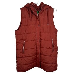 Womens XL Rust Red‎ Hooded Puffer Vest Quilted XL